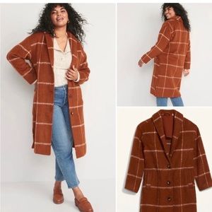 Old navy rust plaid soft brushed overcoat xs petite